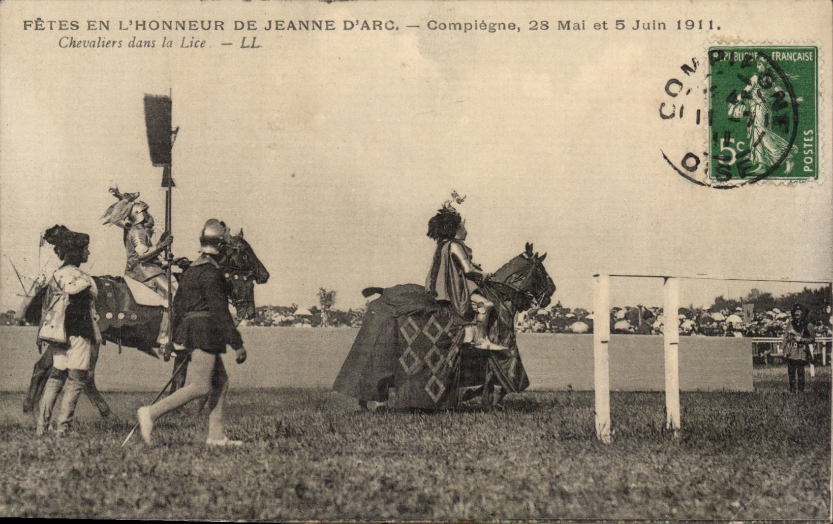 Compiegne CPA feiert von Jeanne Bogen Ritter des Juni 1911 in der Schnur