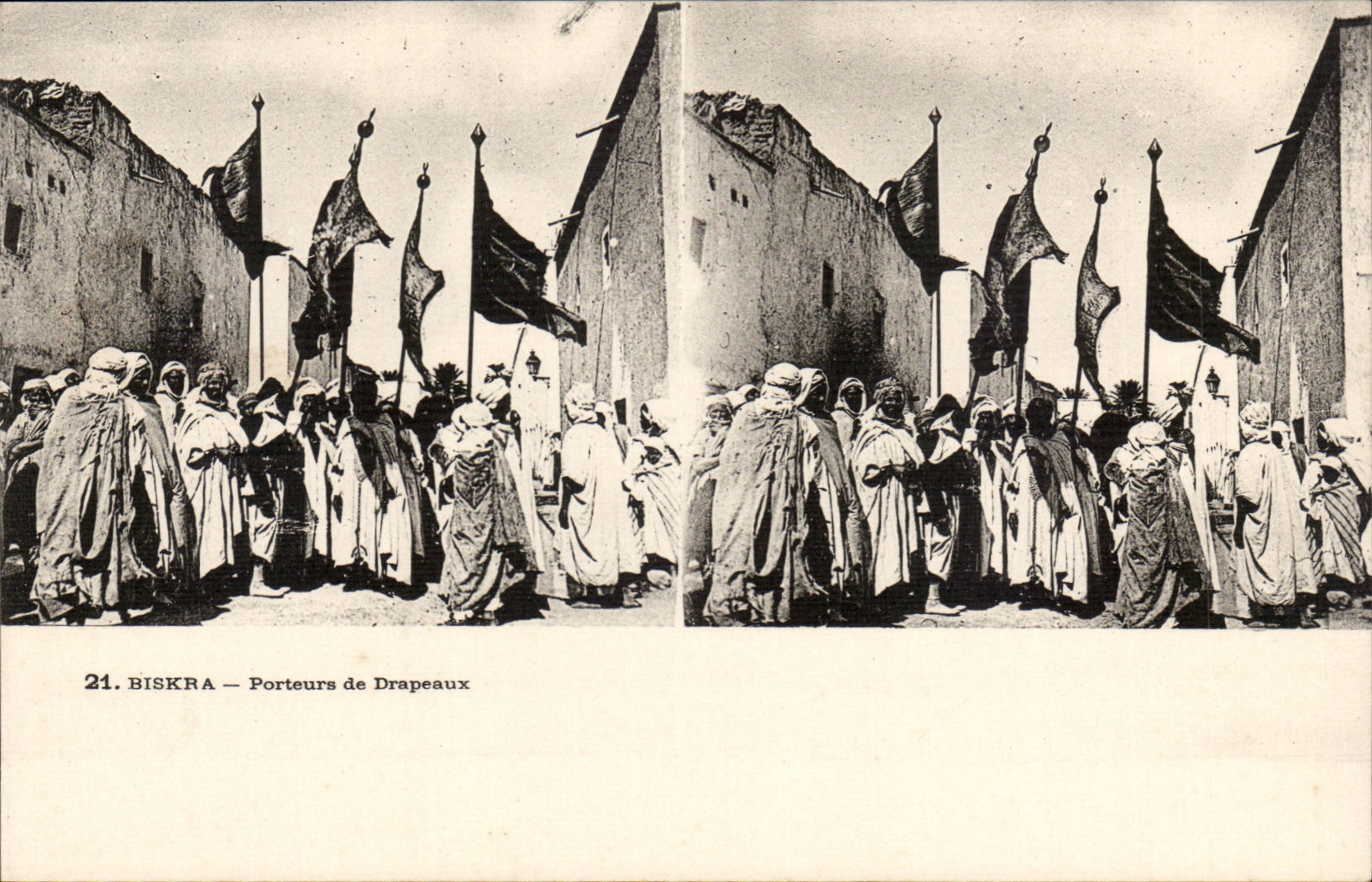 Stereoscopic sights Algeria Biskra CPA Carrying flags