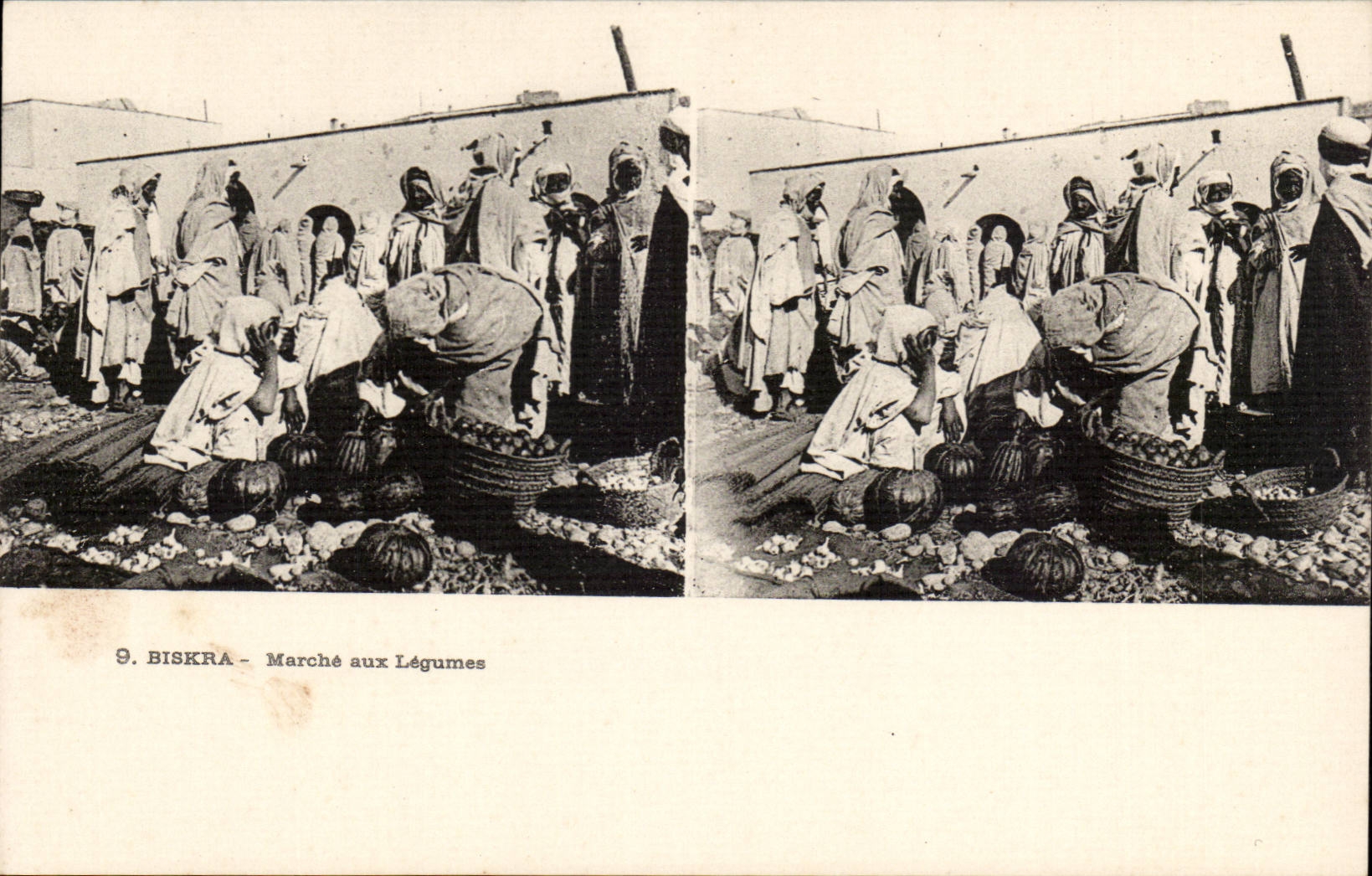 Stereoscopic sights Algeria Biskra CPA Market with vegetables