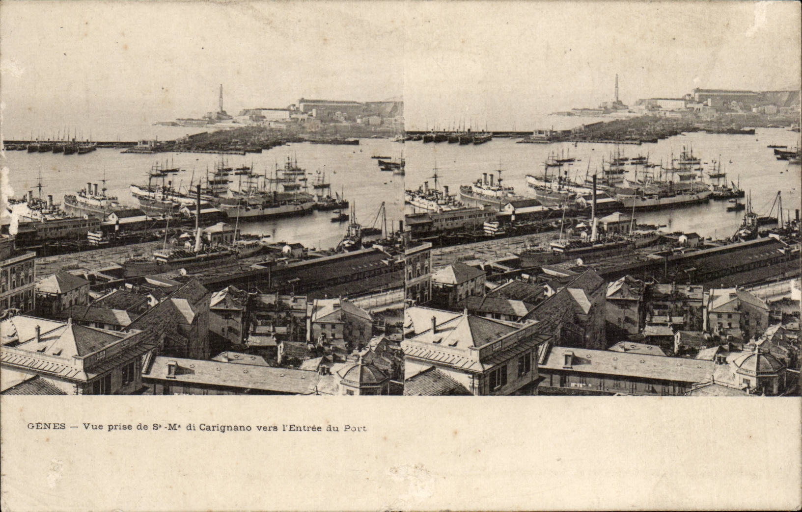 Stereoskopischer Anblick Italien Italien Genua CPA gesehen von S Herr Di Carignano in Richtung zum Hereinkommen des Hafens