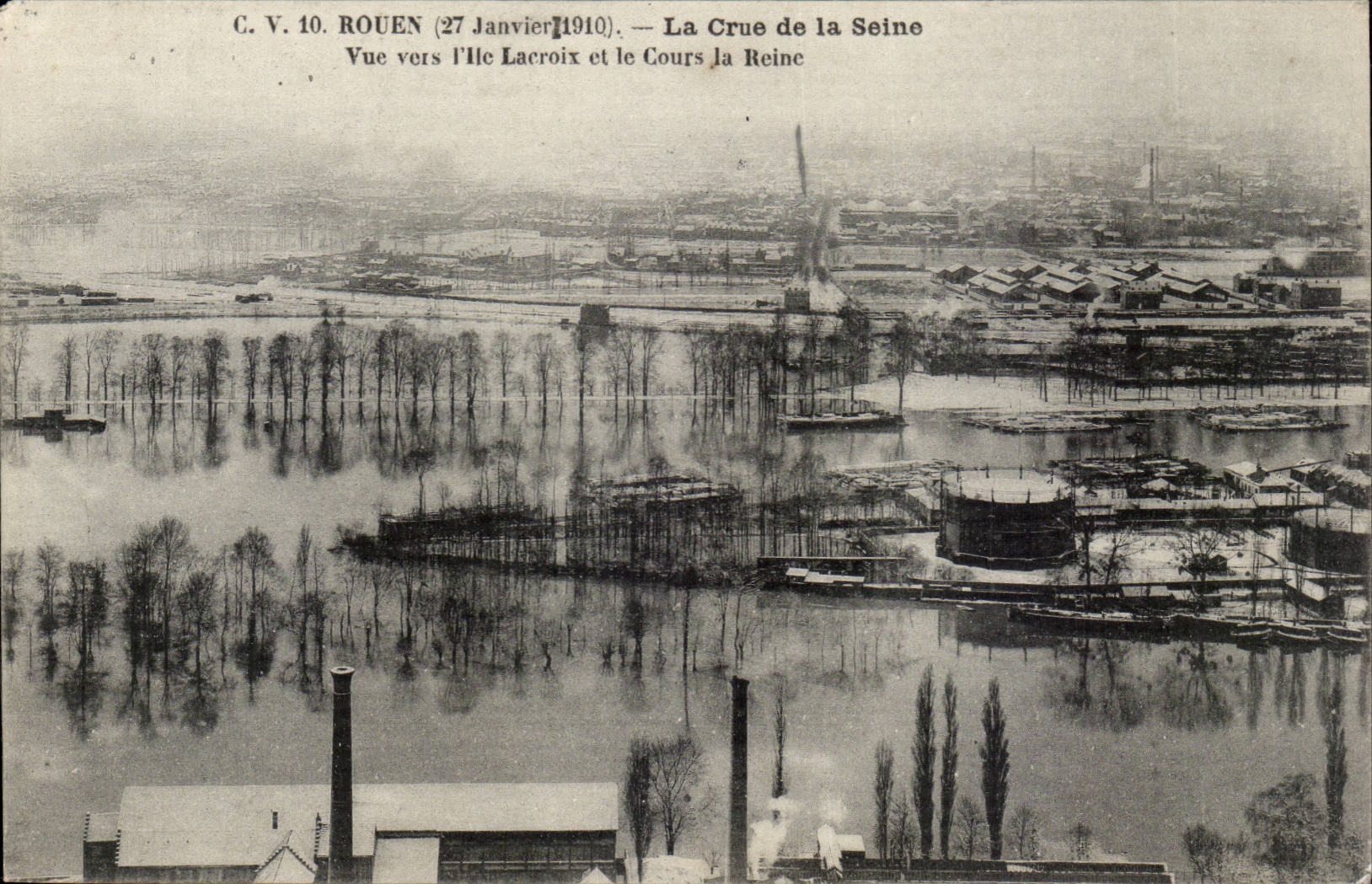 Rouen CPA the rising of the Seine Seen towards the island Lacroix and the course the Queen