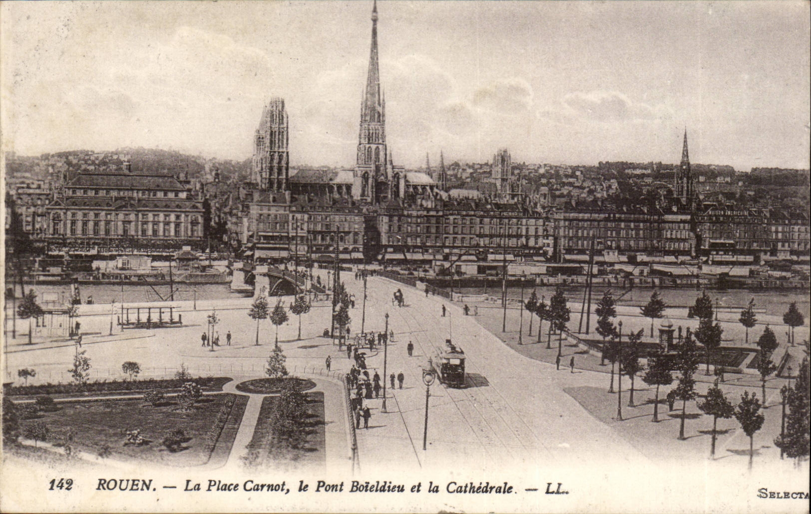 Rouen CPA the Carnot place the Boieldieu bridge and the cathedral