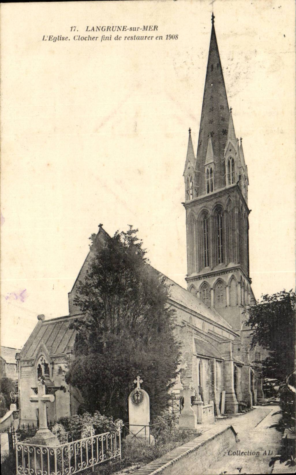 Langrune on sea CPA the church bell-tower finished of restoring in 1908