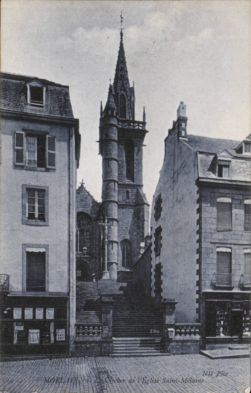 Morlaix CPA Le clocher de l'eglise Saint Melaine