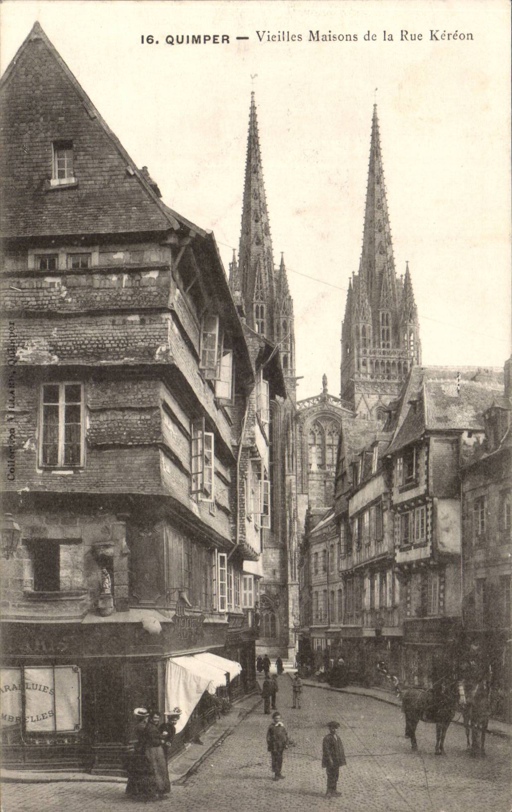 Quimper cPA Old houses of the street Kereon