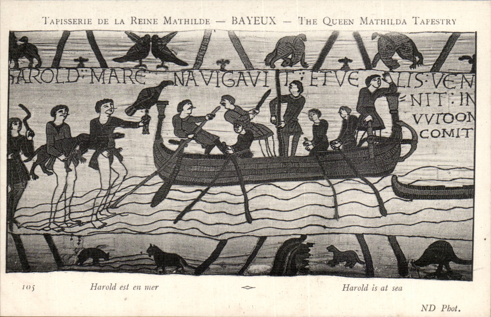 Tapestry of the queen Mathilde Bayeux CPA Harold is at sea