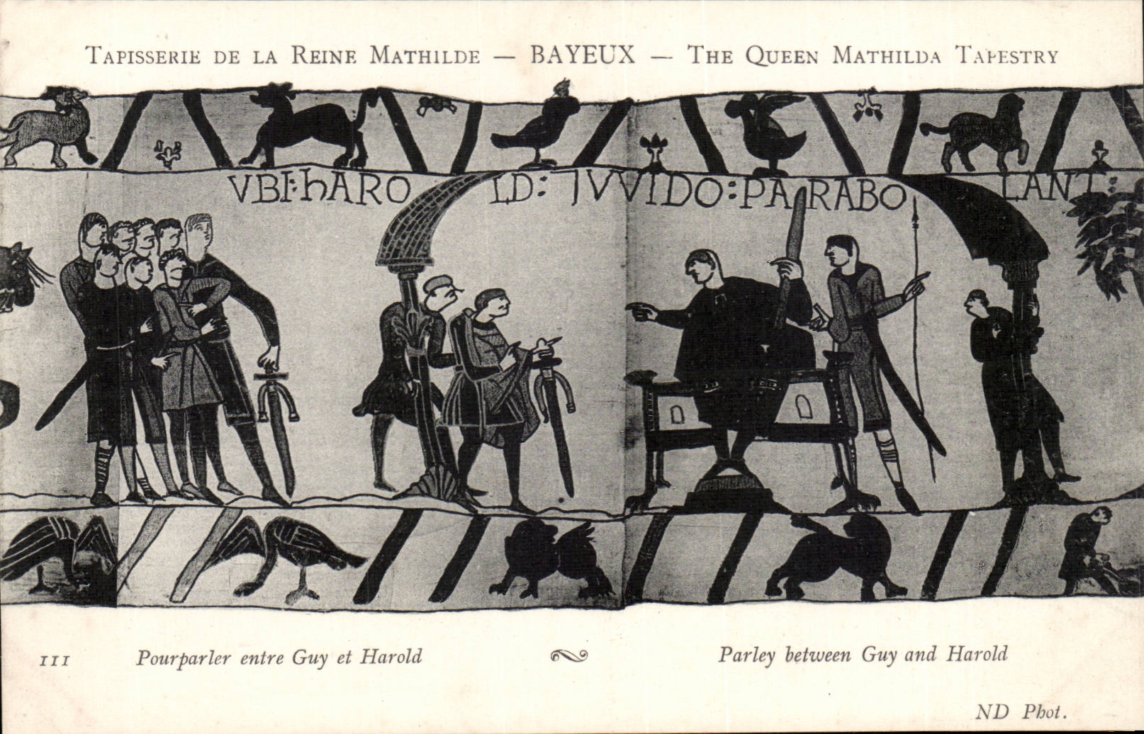 Tapestry of the queen Mathilde Bayeux CPA Pourpaler between Guy and Harold