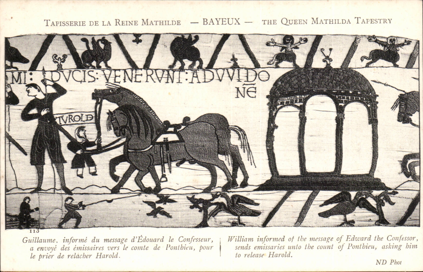 Tapestry of the queen Mathilde Bayeux CPA Guillaume informs of the message of Edouard the Confessor