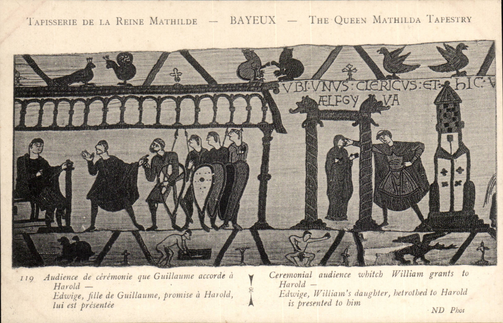 Tapestry of the queen Mathilde Bayeux CPA Audience ceremony that Guillaume agreement has Harold