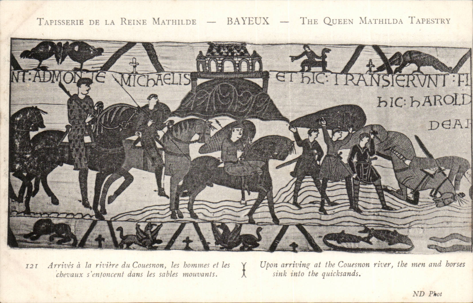 Tapestry of the queen Mathilde Bayeux CPA Arrive at the river of Couesnon