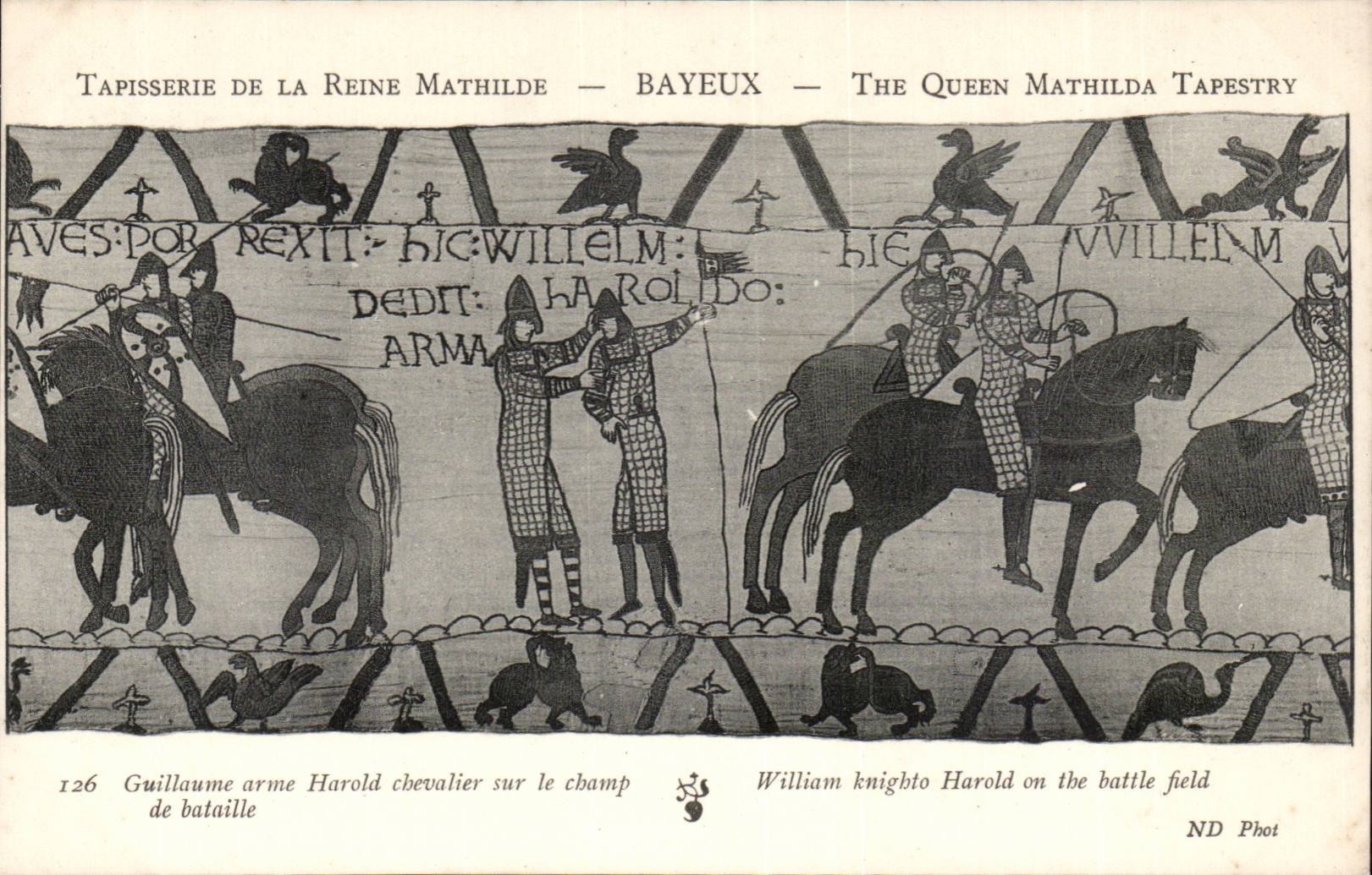 Tapestry of the queen Mathilde Bayeux CPA Guillaume arms Harold knight on the battle field