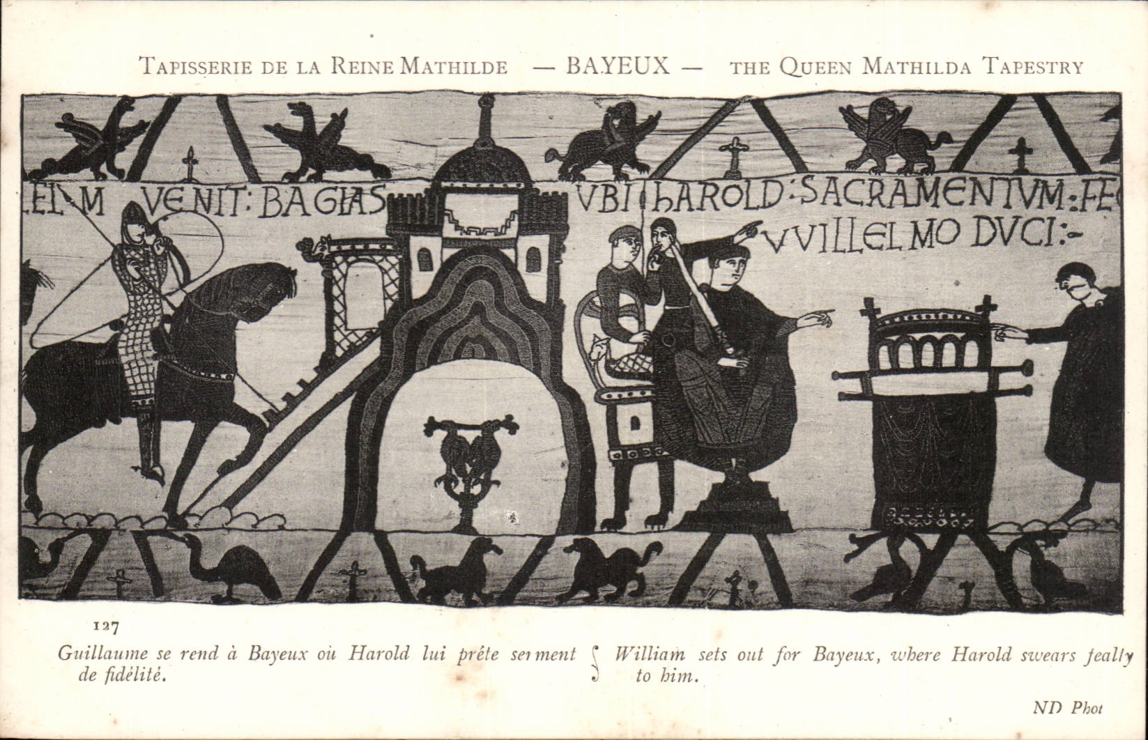 Tapestry of the queen Mathilde Bayeux CPA Guillaume goes or Harold lends oath to him