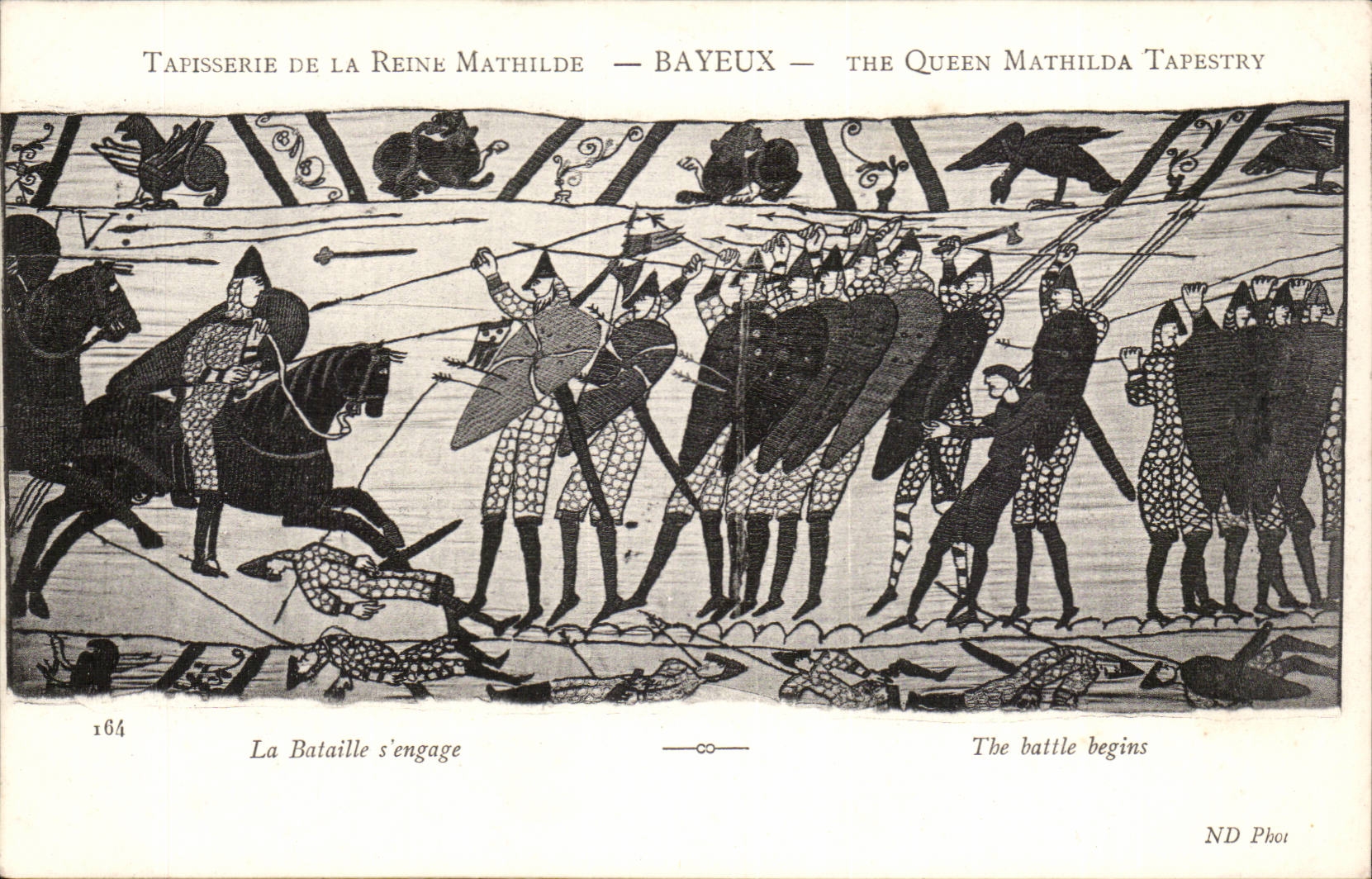 CPA Tapisserie der Konigin Mathilde Bayeux das der Kampf sich engagiert