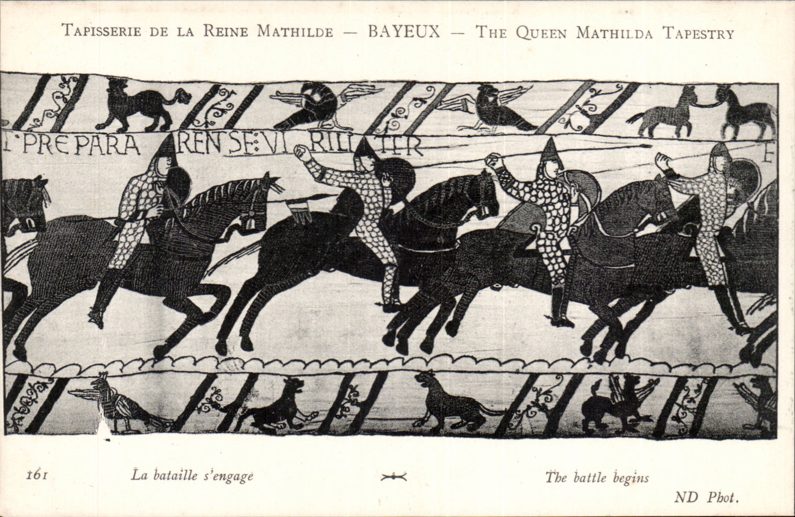 CPA Tapisserie der Konigin Mathilde Bayeux das der Kampf sich engagiert