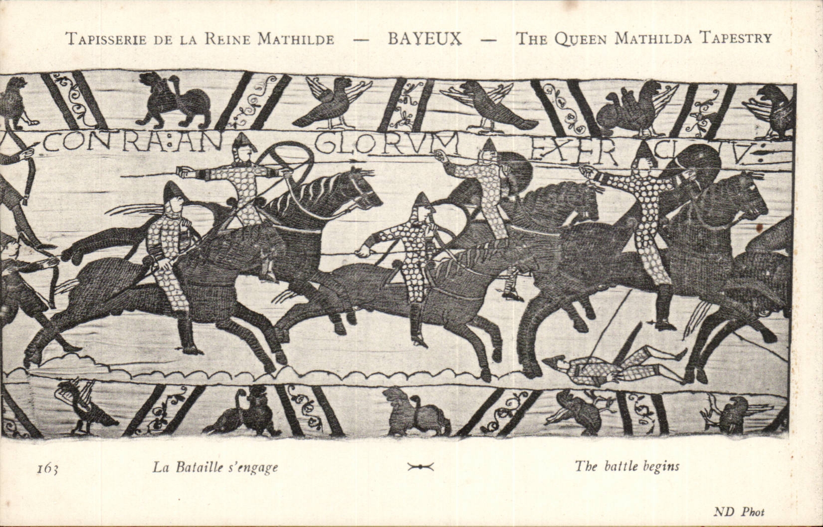 CPA Tapisserie der Konigin Mathilde Bayeux das der Kampf sich engagiert