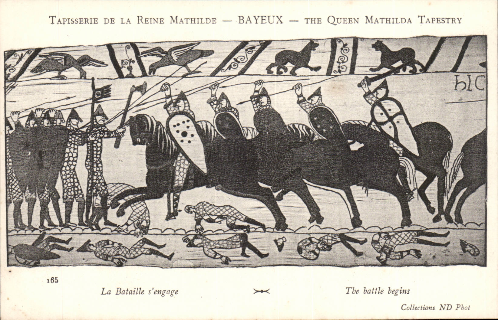 CPA Tapisserie der Konigin Mathilde Bayeux das der Kampf sich engagiert