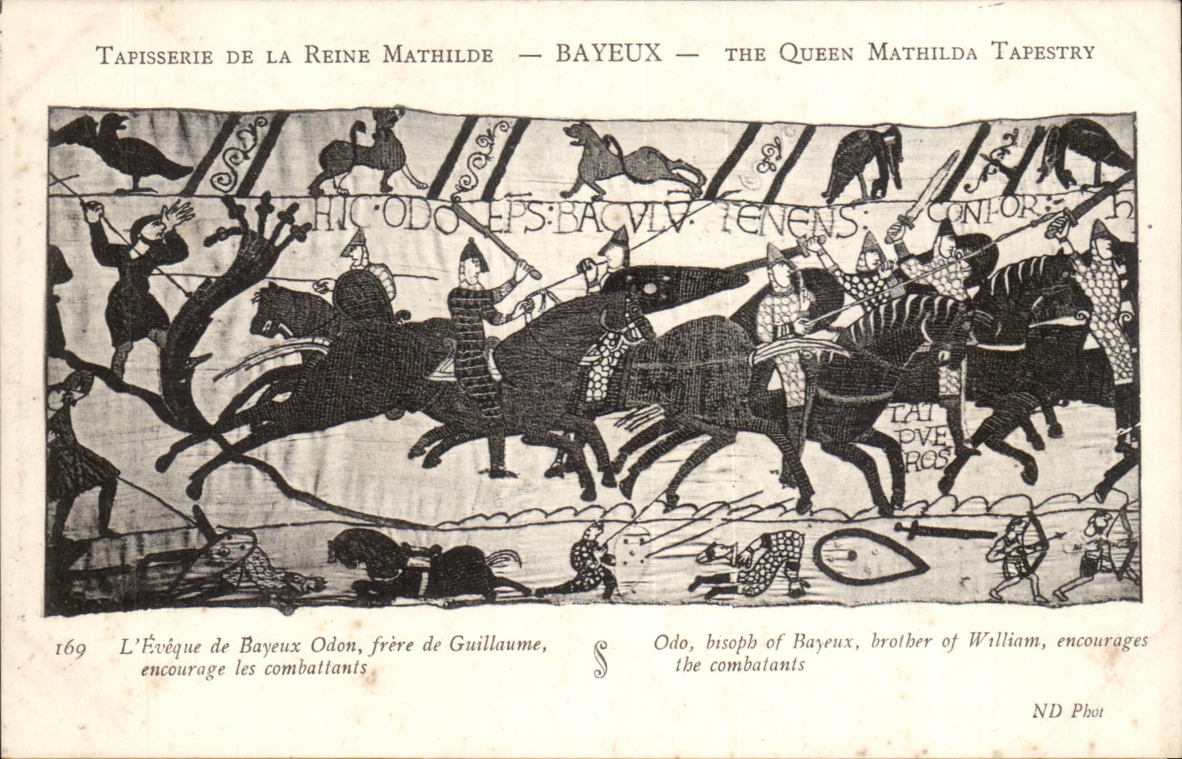 CPA Tapisserie der Konigin Mathilde Bayeux die Armee von Harold ist taillee in den Teilen