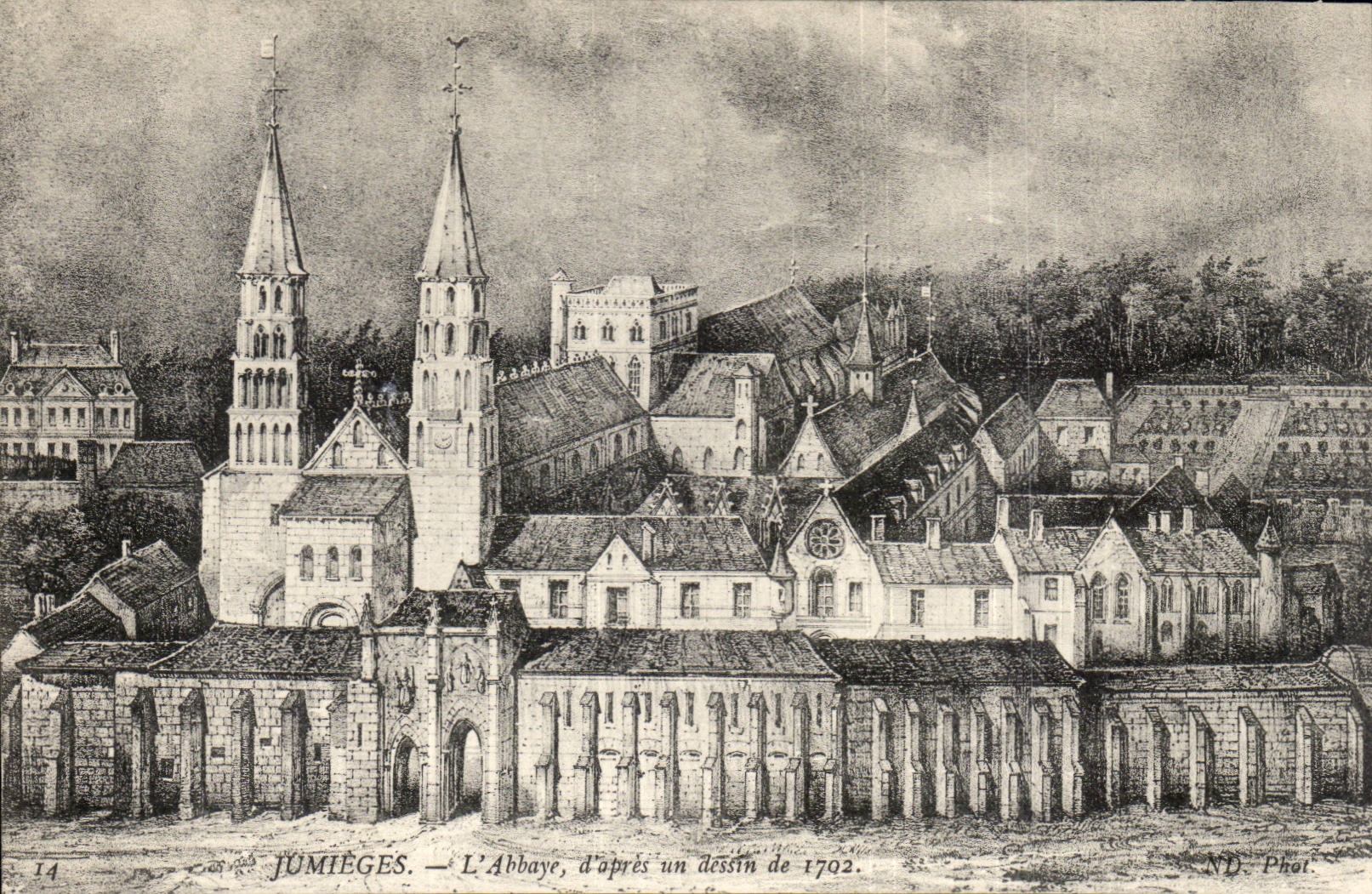 Jumieges CPA the abbey according to a drawing of 1702