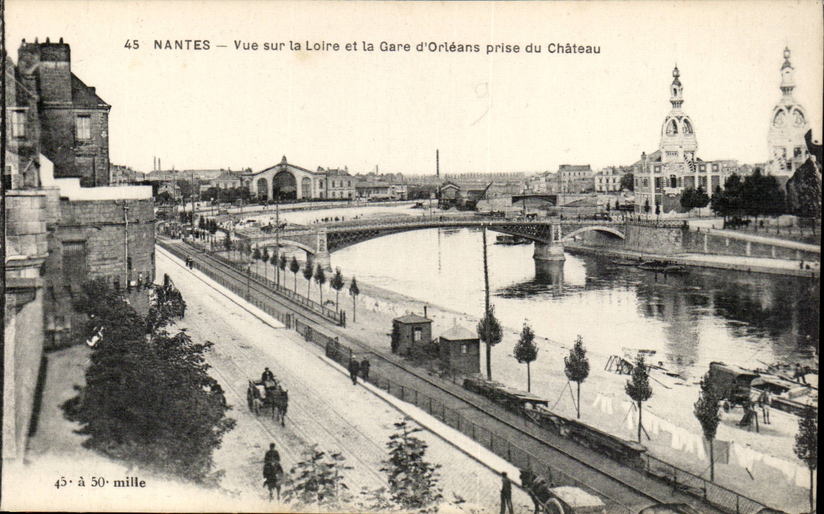 Nantes - Sight on the Loire and Train station of Orleans taken of the Castle - CPA