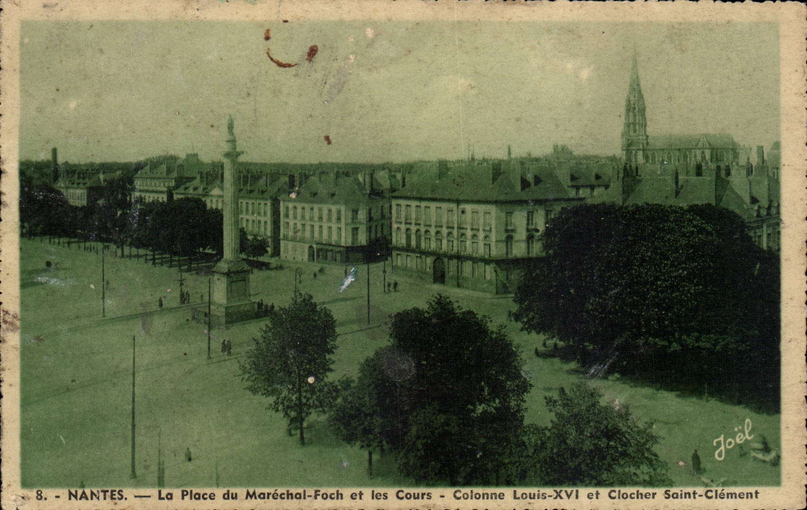 Nantes - the Place of Foch Marshal and Courses - Column Louis XVI and Bell-tower Saint Clement - CPA