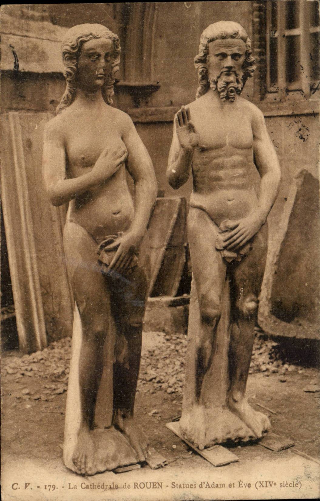 Rouen - the Rouen Cathedral - Statue of Adam and Eve - CPA