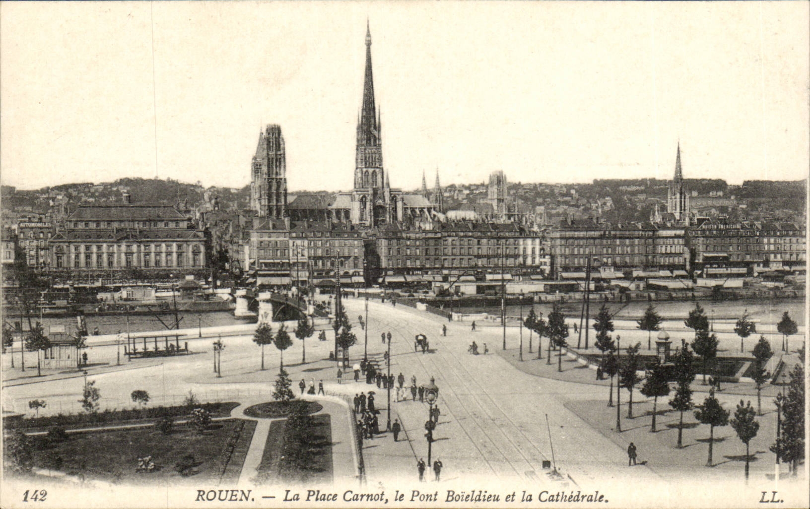 Rouen CPA the Carnot place the Boieldieu bridge and the cathedral