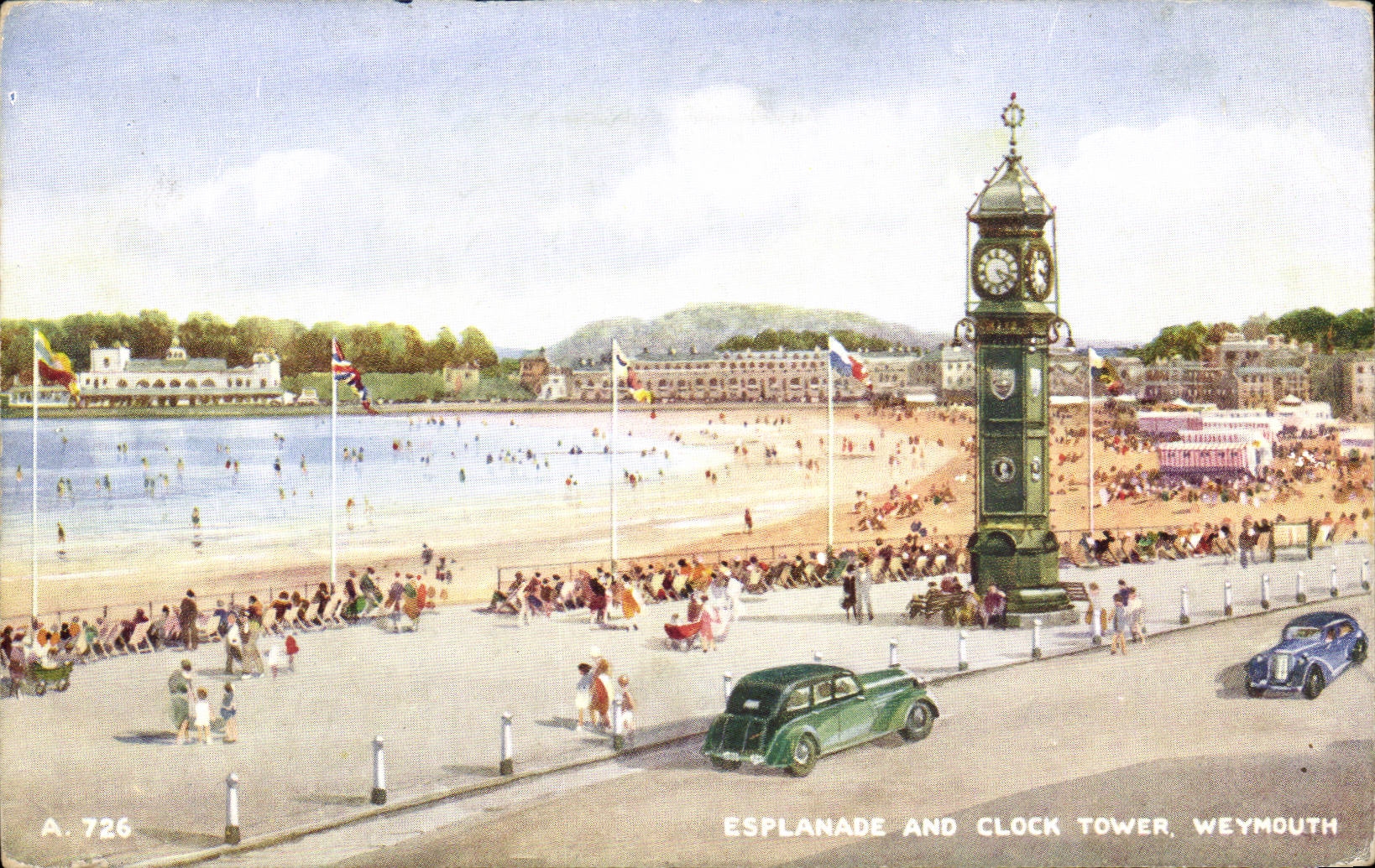 The United Kingdom CPA Esplanade and clock tower Weymouth pine