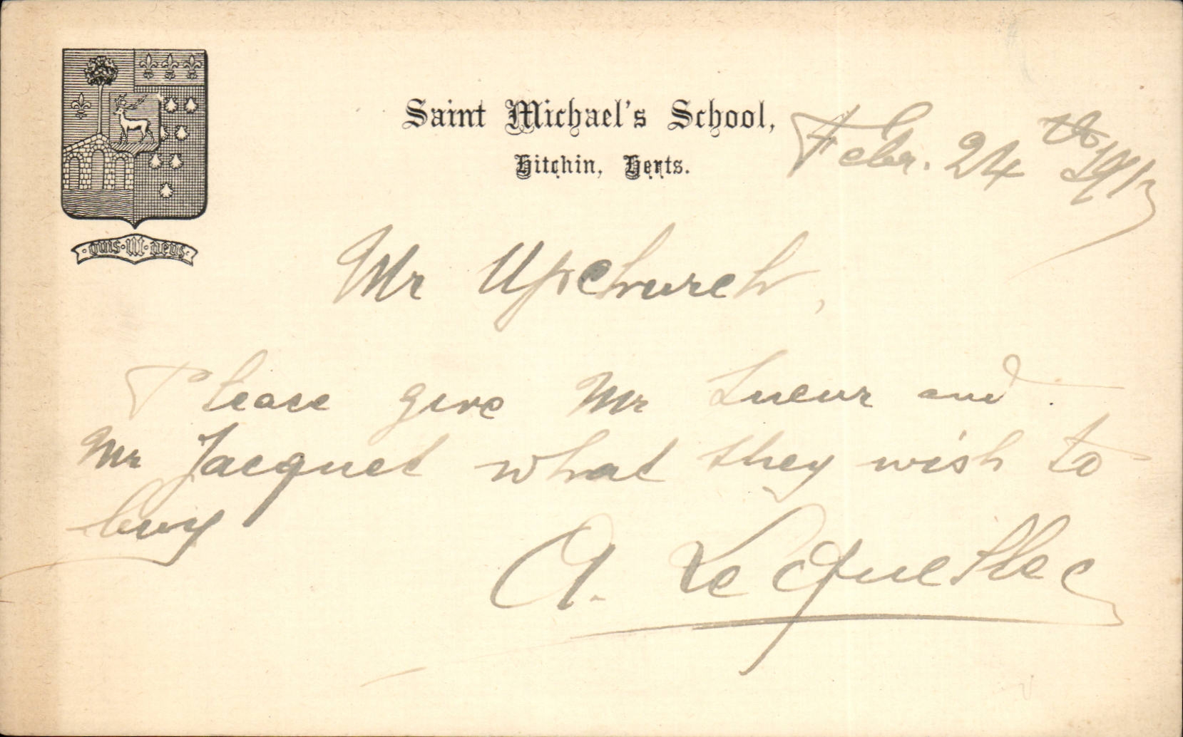Great Britain Carte Saint Michael's School Hitchin Herts 