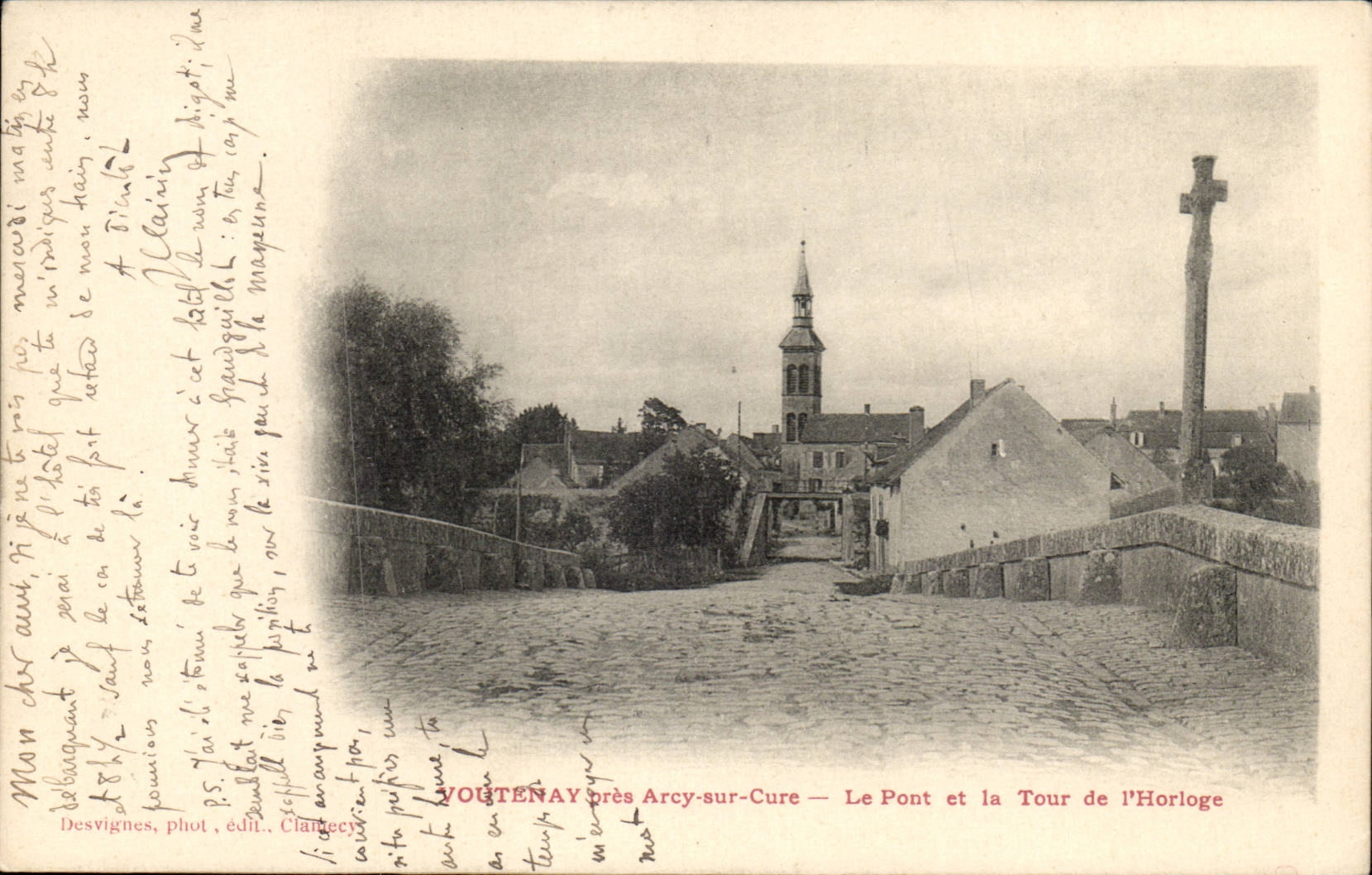 Voutenay close Arcy on Cure CPA the bridge and the tower of the clock