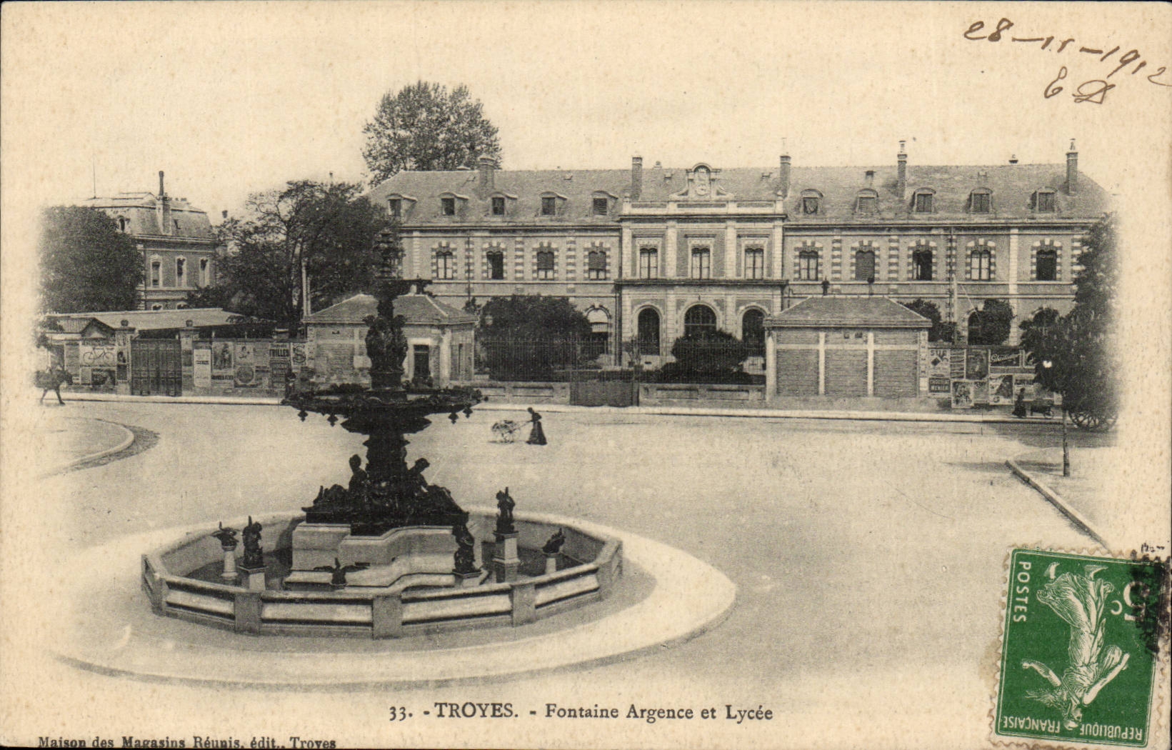 Troyes - Fountain Argence and Lycee - 1913 CPA