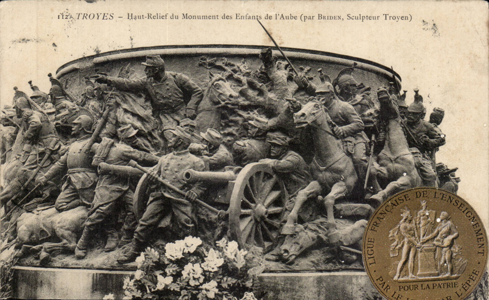 Troyes CPA High relief of the monument of the children of the paddle (by Briden)
