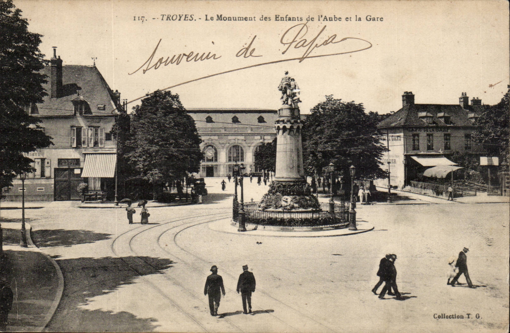 Troyes CPA Monument of the children of the paddle and Train station