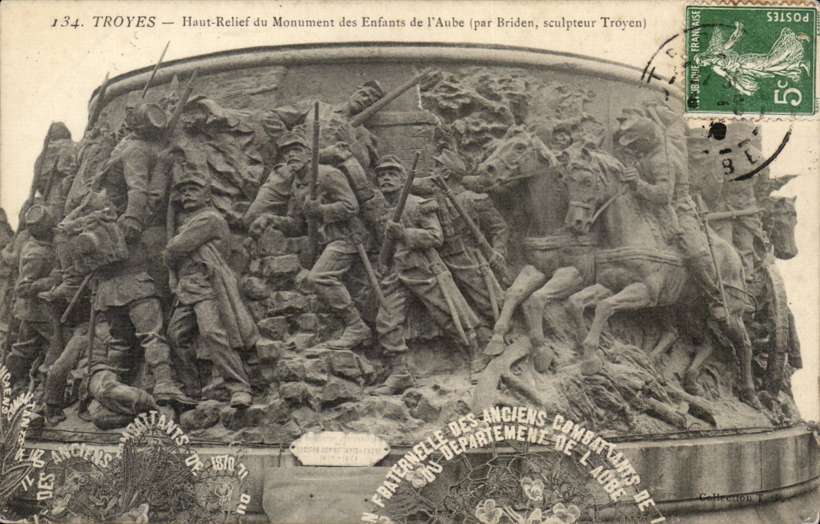 Troyes CPA High relief of the monument of the children of the paddle