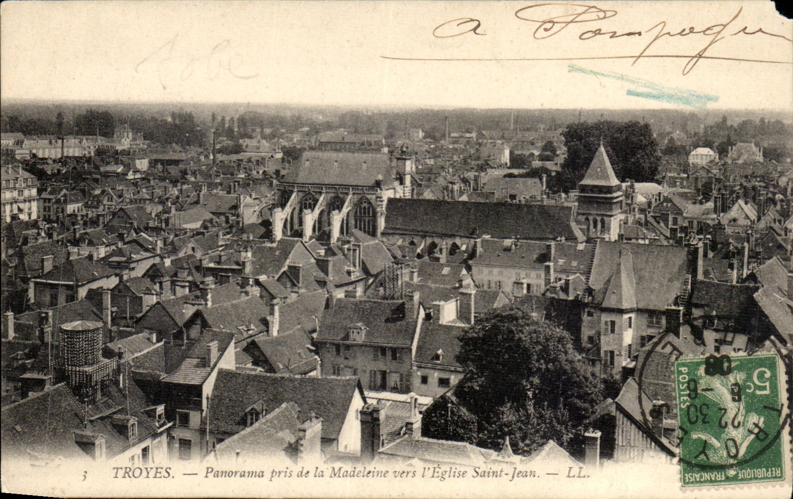 TRoyes CPA Panorama taken of the madeleine towards the church Saint Jean
