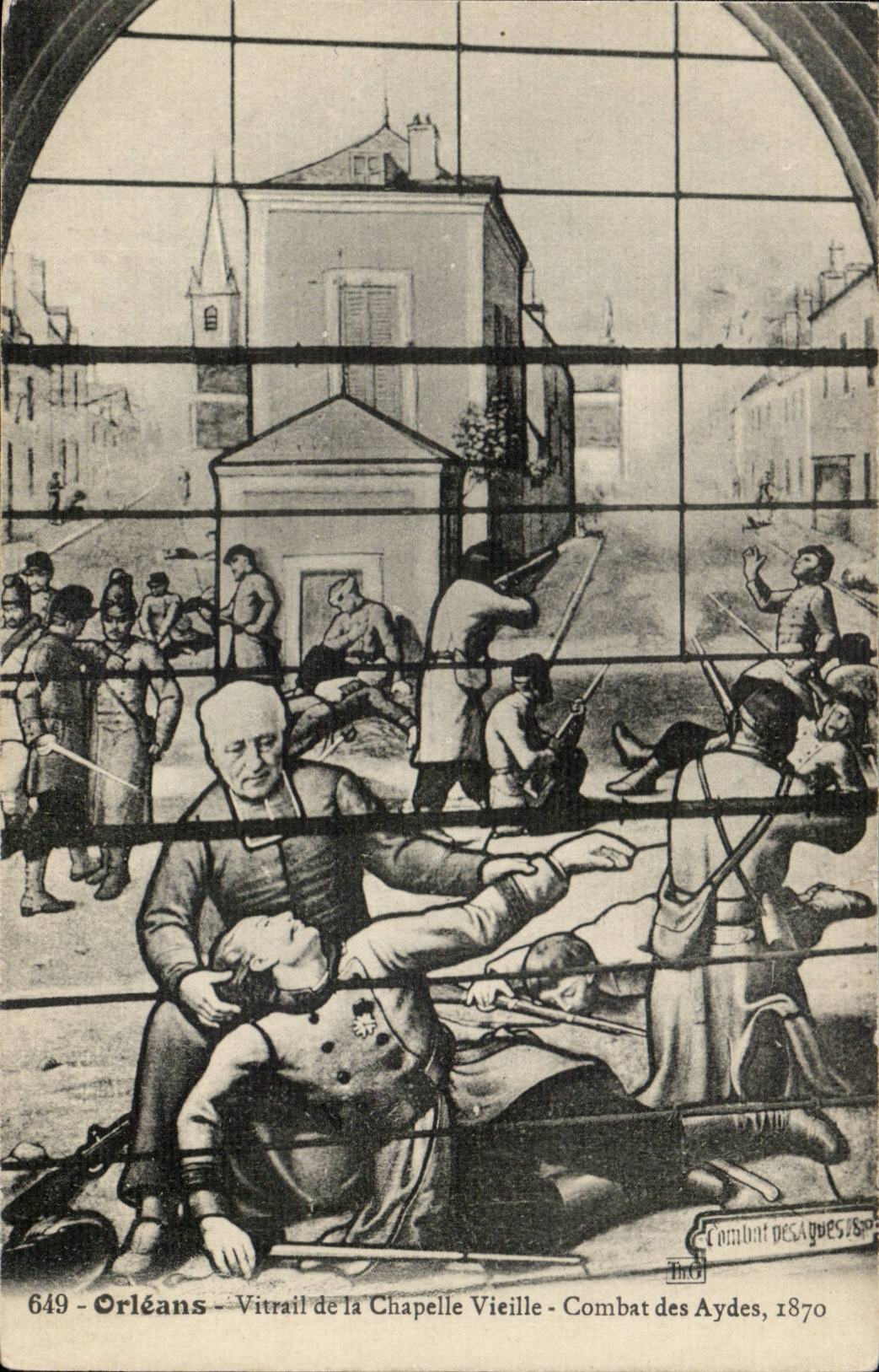 Orleans - Stained glass of the Old Vault - Combat of Aydes 1870 - stained knell window - CPA