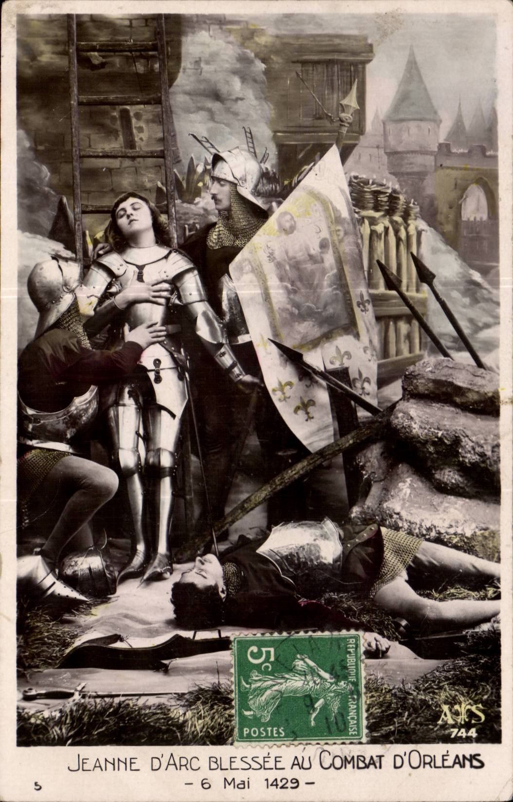 CPA Jeanne of arc wounded with the combat of Orleans May 6th 1429