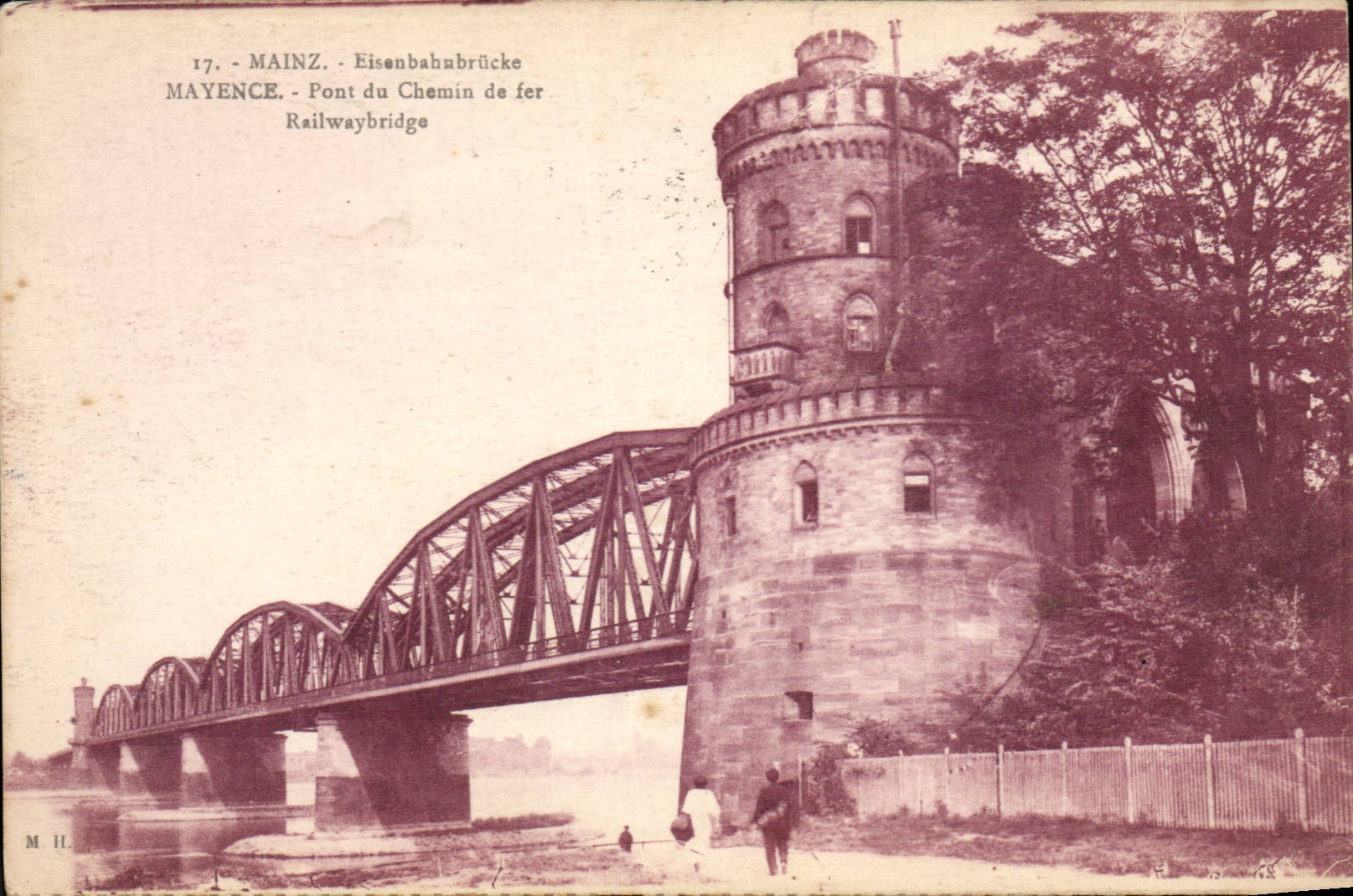 CPA Mainz Eisenbanbrucke Mainz Brucke der Eisenbahn