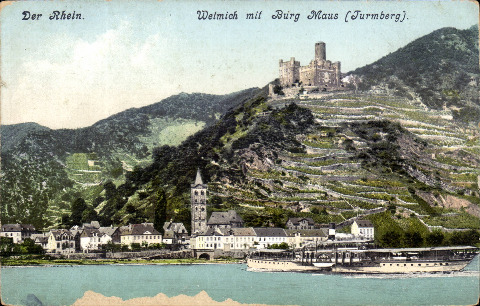 CPA Der Rhein Welmich put Burg Maus (Turmberg)