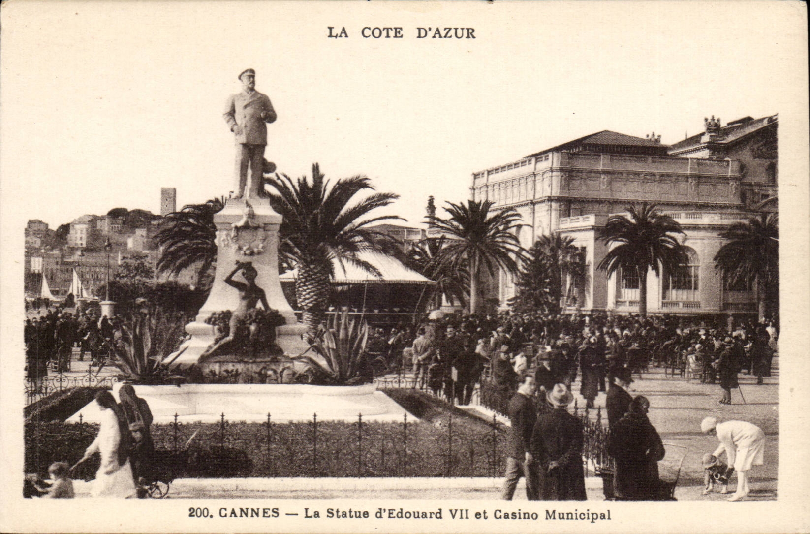 Cannes CPA Statue the Edouard VII and municipal casino