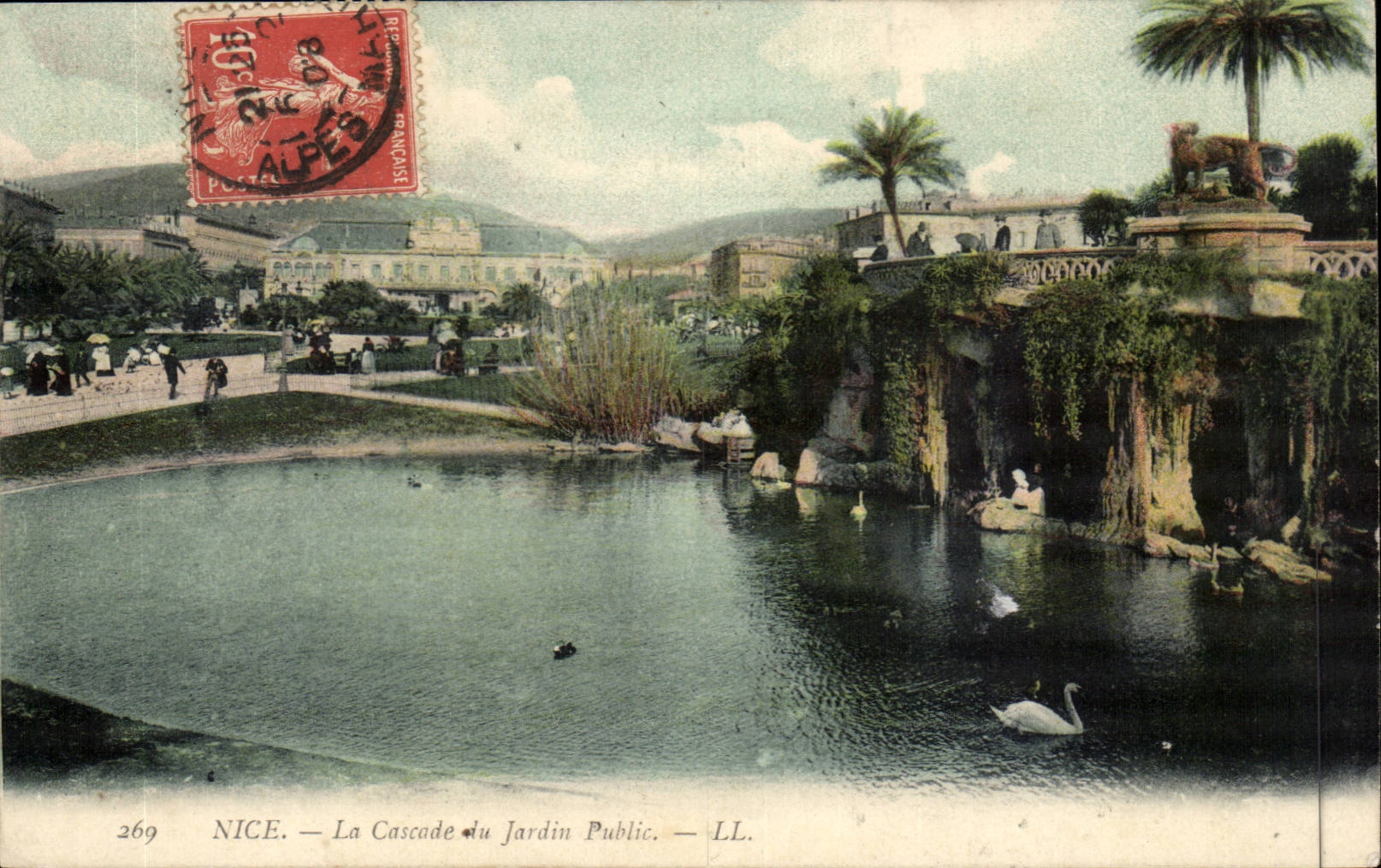 Nettes CPA die Kaskade des allgemeinen Gartens