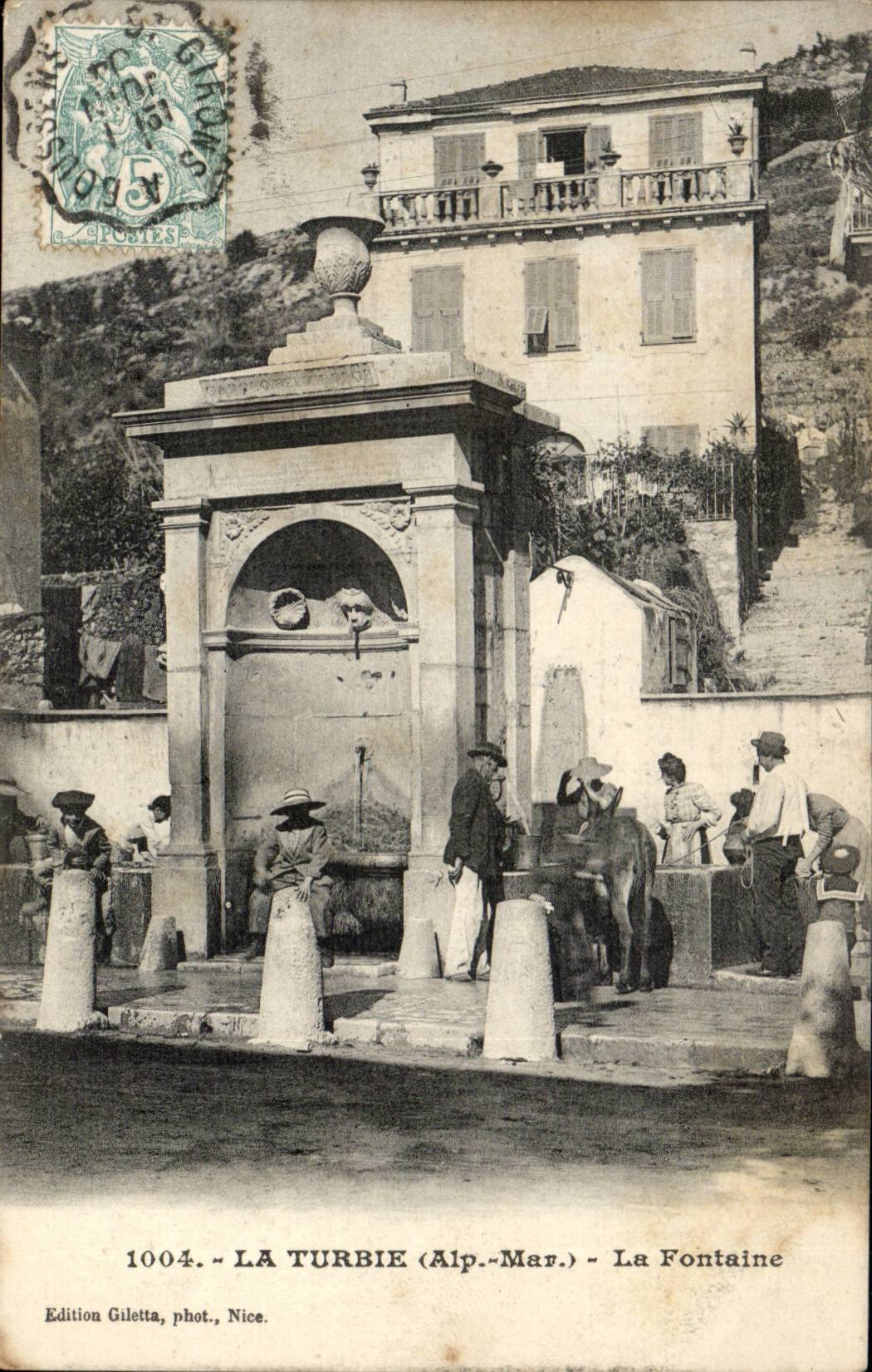La Turbie - the Fountain - CPA Ass donkey children