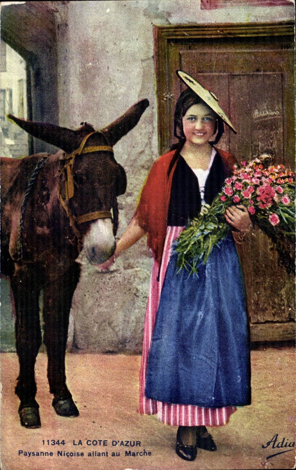 Nettes - landliches aktives Nicoise am Markt - Madchen - Esel - Esel - CPA