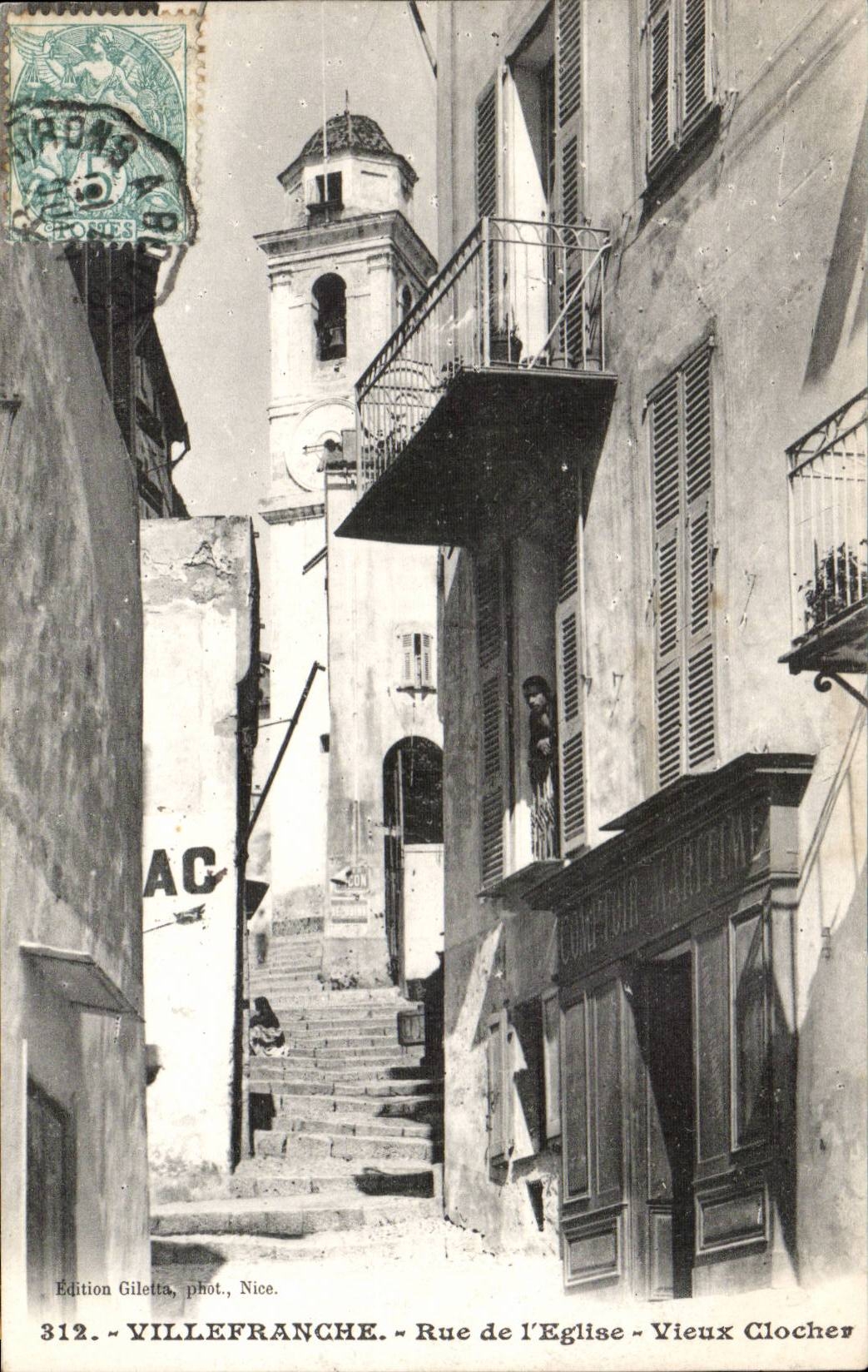 Villefranche CPA Street of the church Old man bell-tower