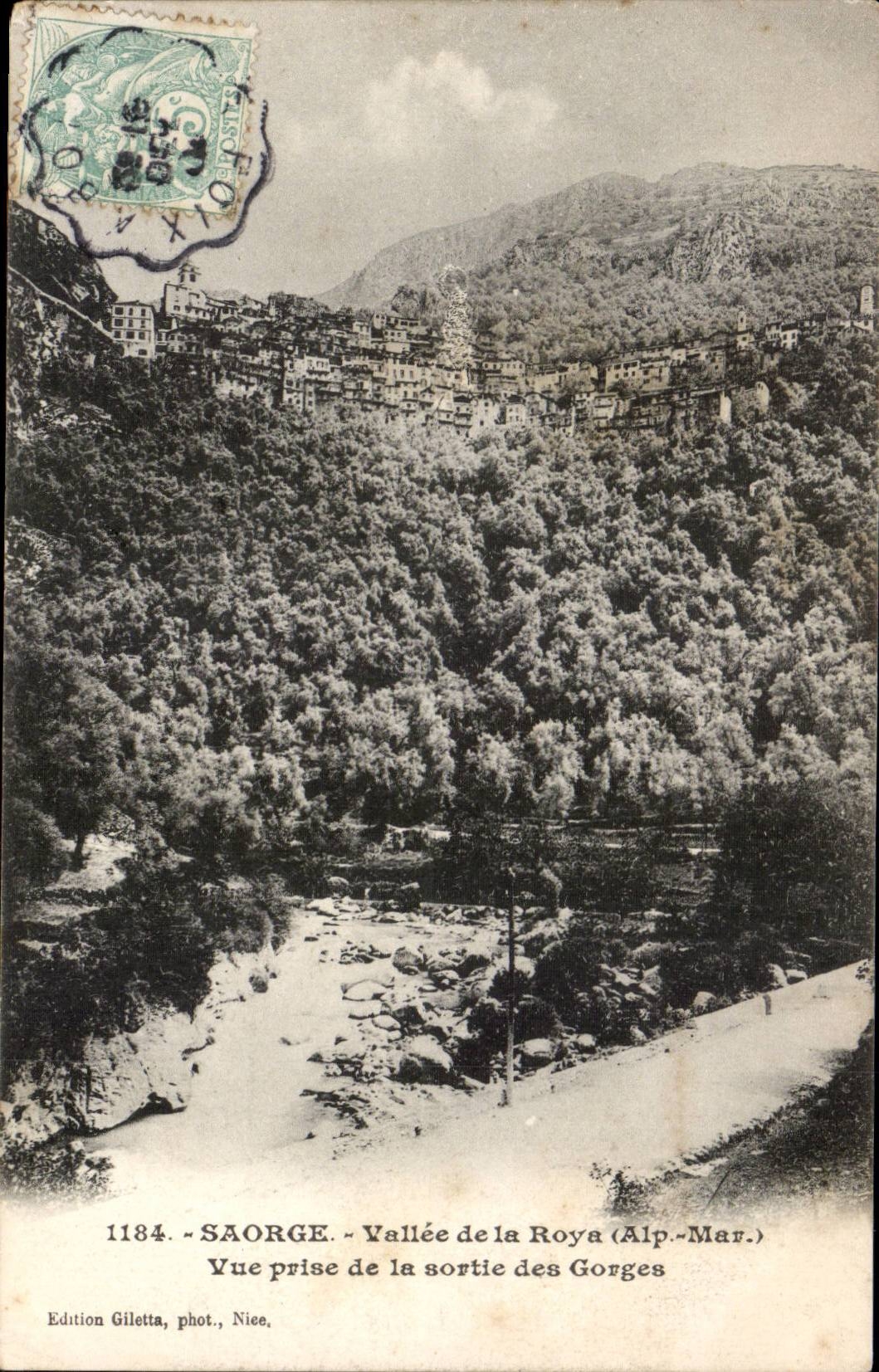 Saorge CPA Tal von Roya gesehen vom Ausgang der Kehlen