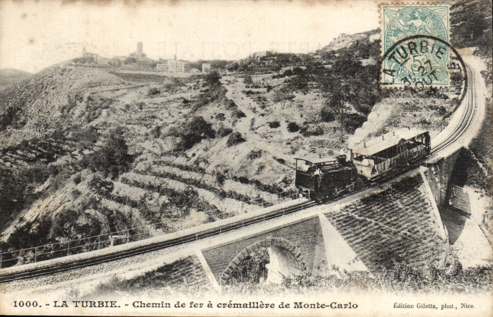 La Turbie CPA Railroad has crmaillere of Monte Carlo (train)