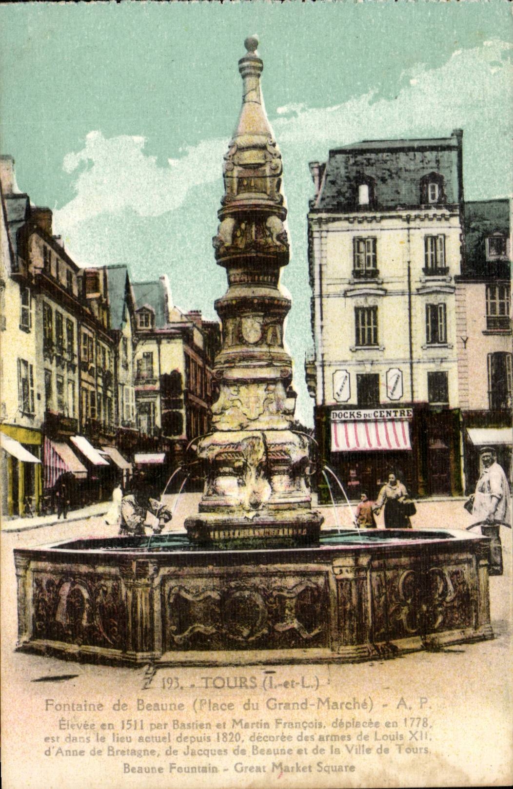 Tours - Fontaine de Beaune - Place du Grand Marche - CPA