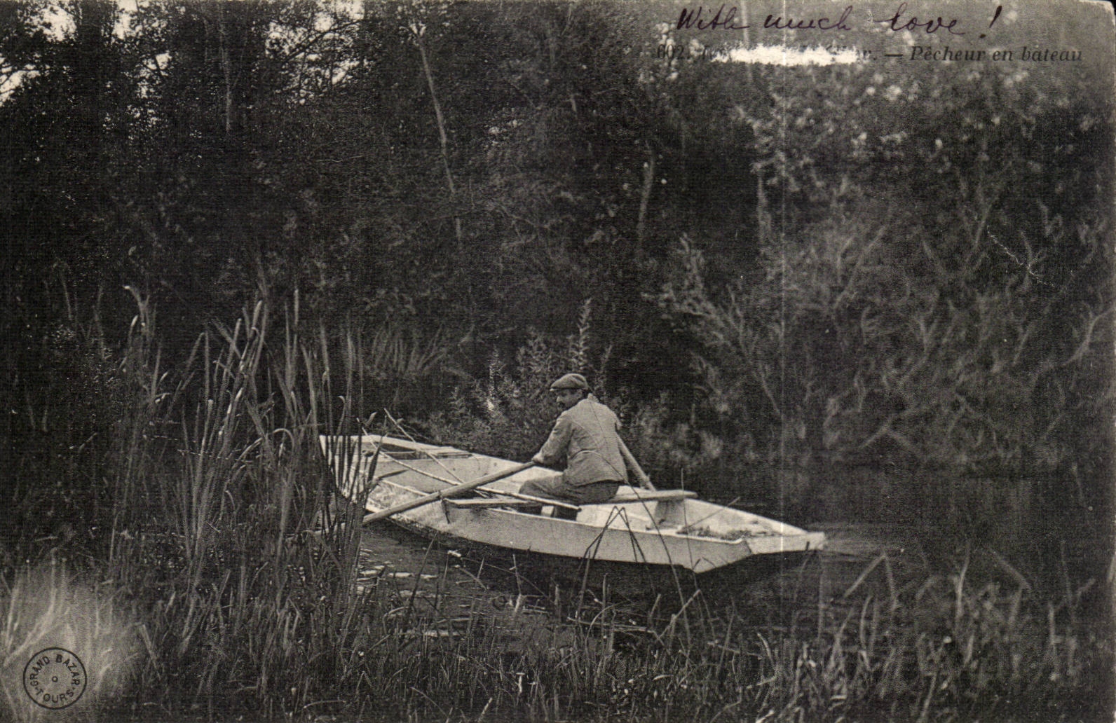 CPA PEcheur en bateau