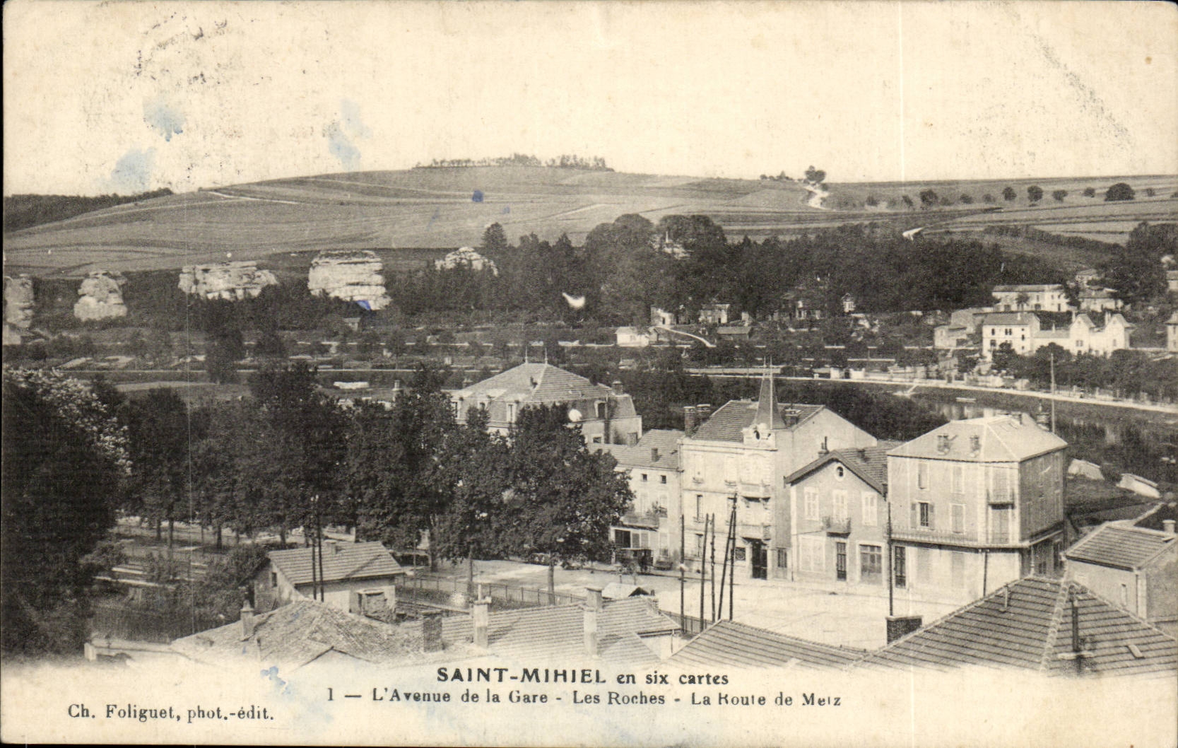 Saint Mihiel - in sechs Diagrammen - die Allee der Station - Felsen - die Strasse von Metz CPA