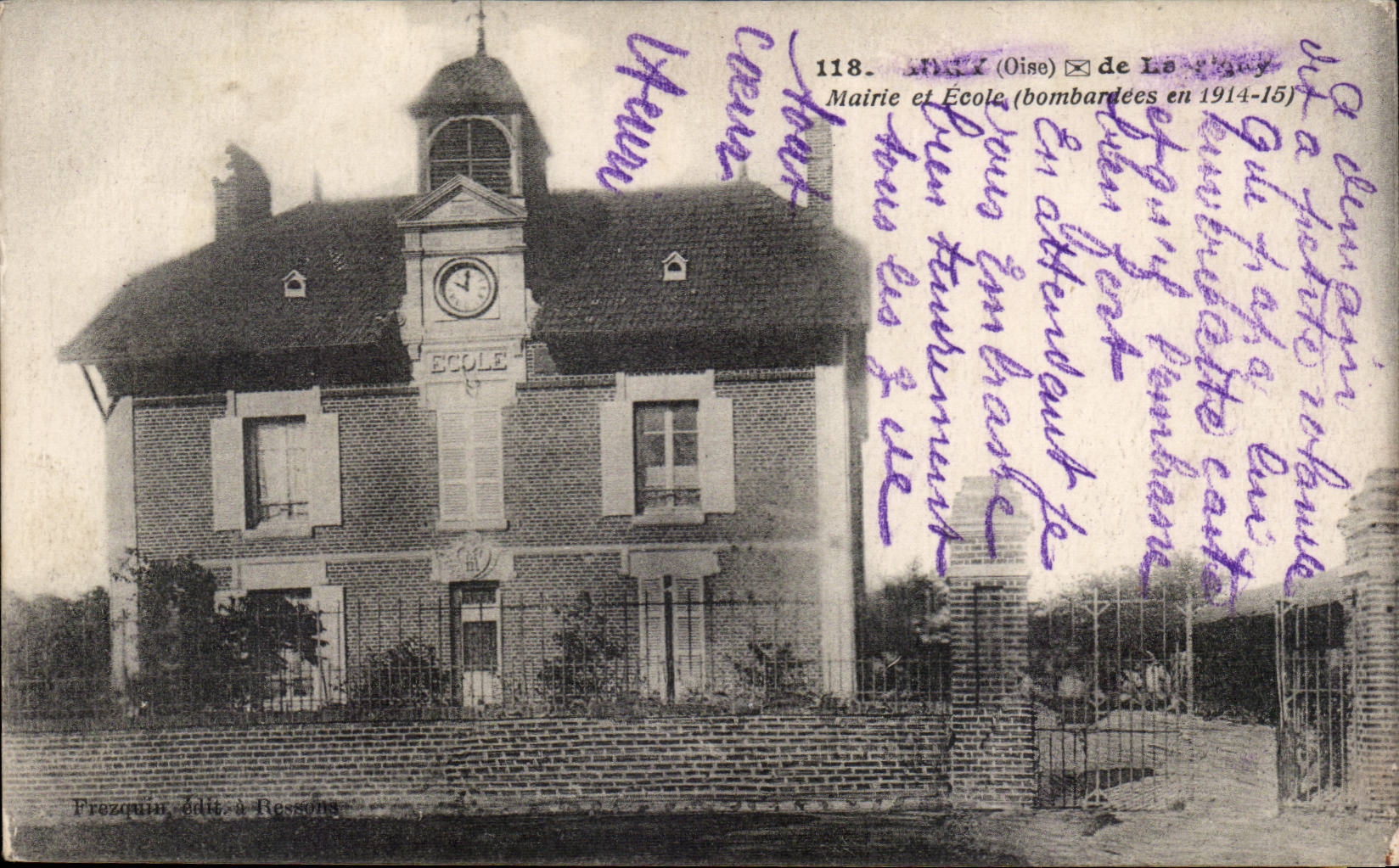 CPA Oise Rathaus und Schule bombardee 1914 1915