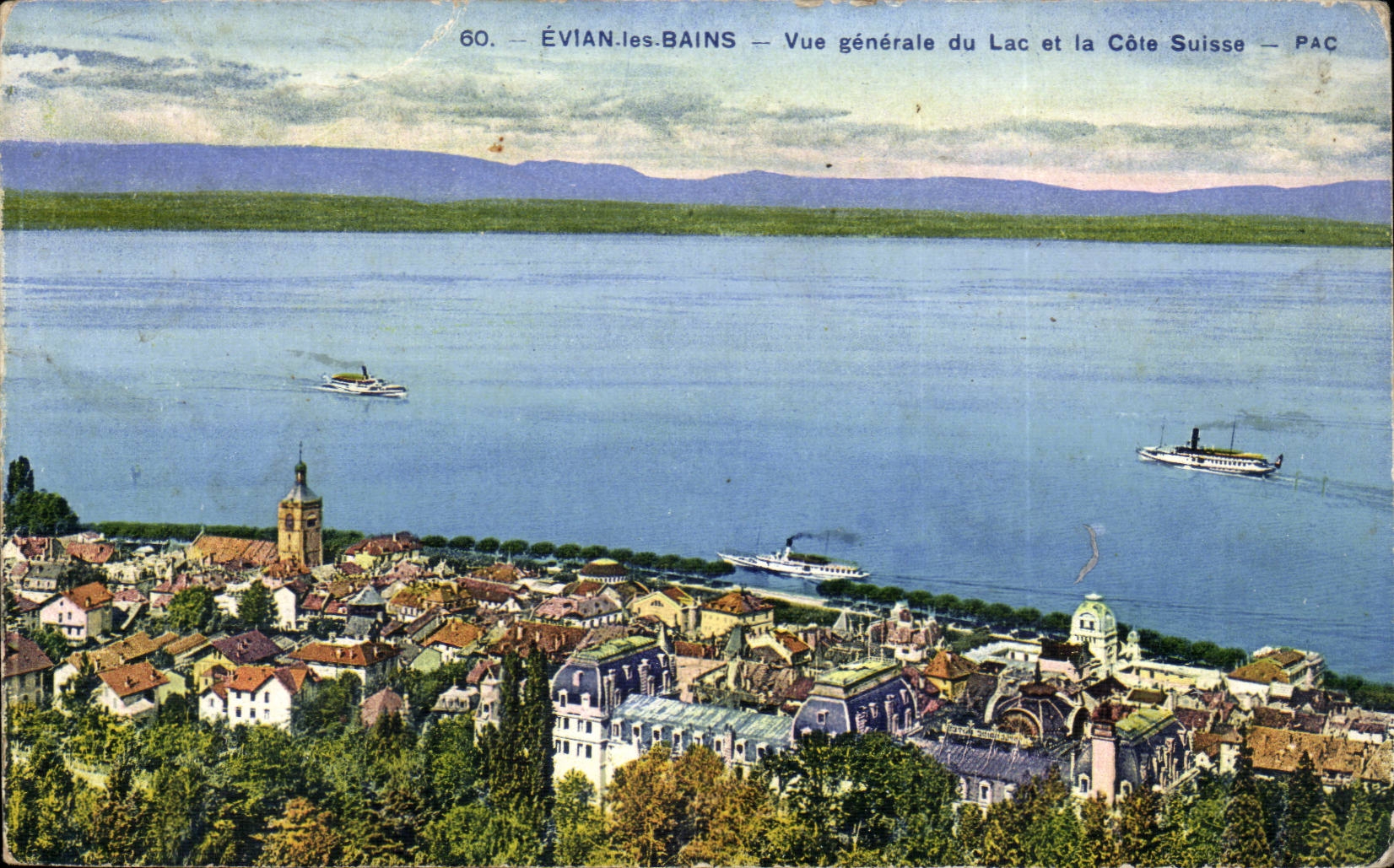 Evian les Bains CPA View of the lake and the Swiss Dimension